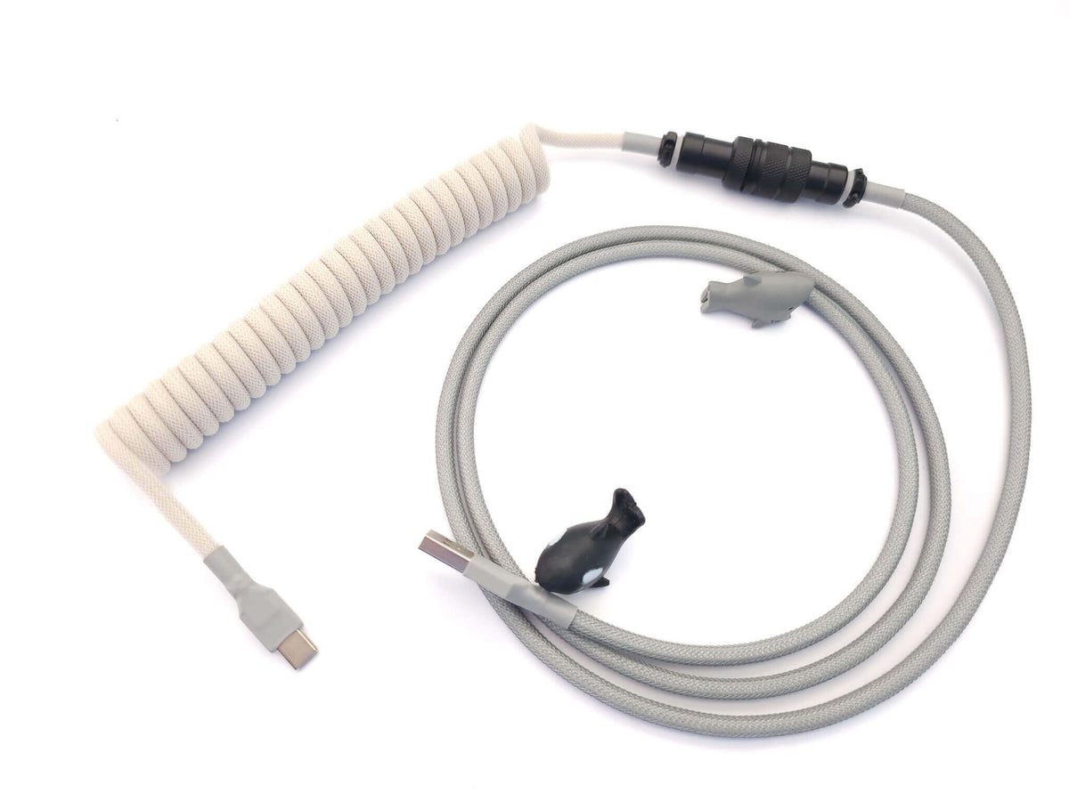 Custom cable for Nice PBT Classic keycaps set with beige coi, black Gx16 and silver host cable