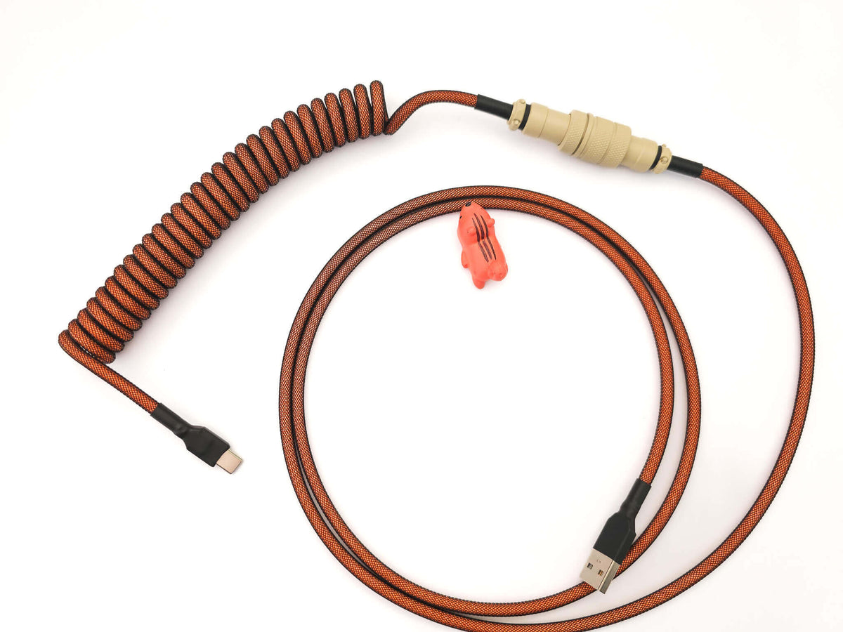 orange coiled usb c cable designed for Carbon keycaps with USB C connection