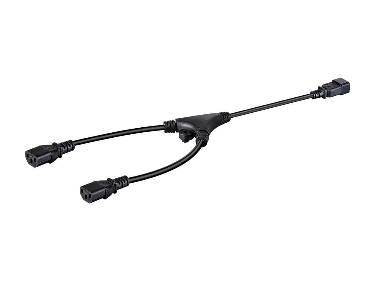 Monoprice Heavy Duty Splitter Power Cord - IEC 60320 C20 to 2x IEC 60320 C13 14AWG 15A SJTW 100-250V Black 2ft