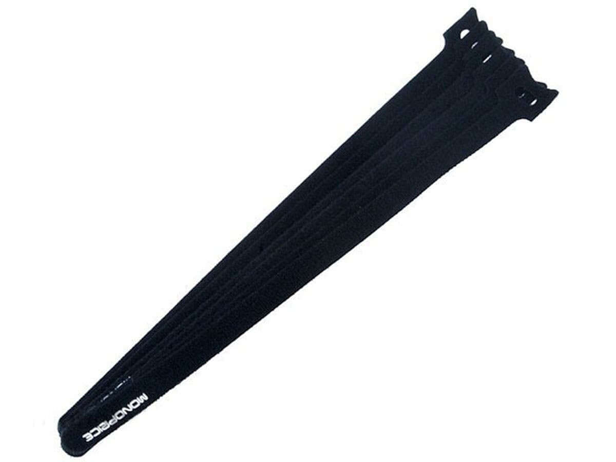 Monoprice Hook and Loop Fastening Cable Ties 13 in Black, reusable ties for organizing cables.