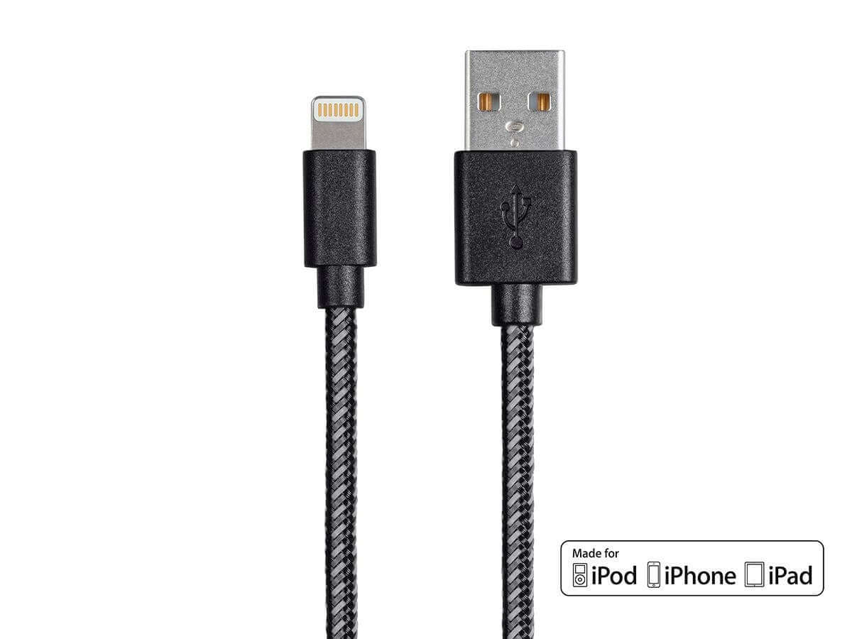 Monoprice Monofilament Braided Apple MFi Certified Lightning to USB Charge & Sync Cable 6ft Black