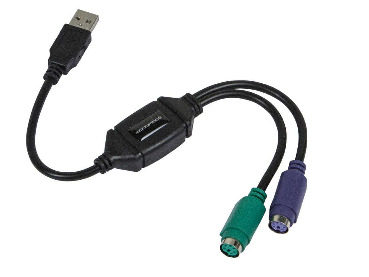 Monoprice PS/2 Keyboard/Mouse to USB Converter Adapter Black