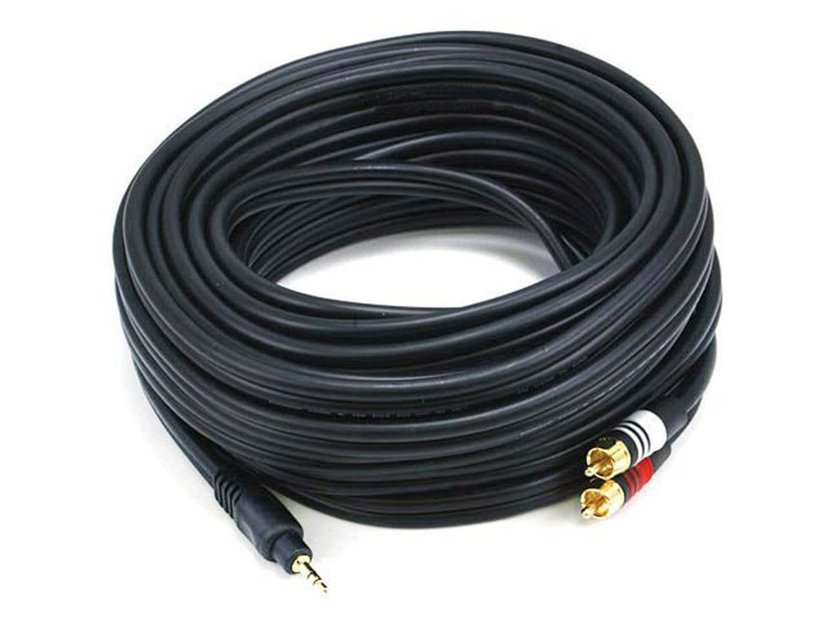 Monoprice Premium 3.5mm Stereo Male to 2RCA Male 22AWG Cable (Gold Plated) - Black