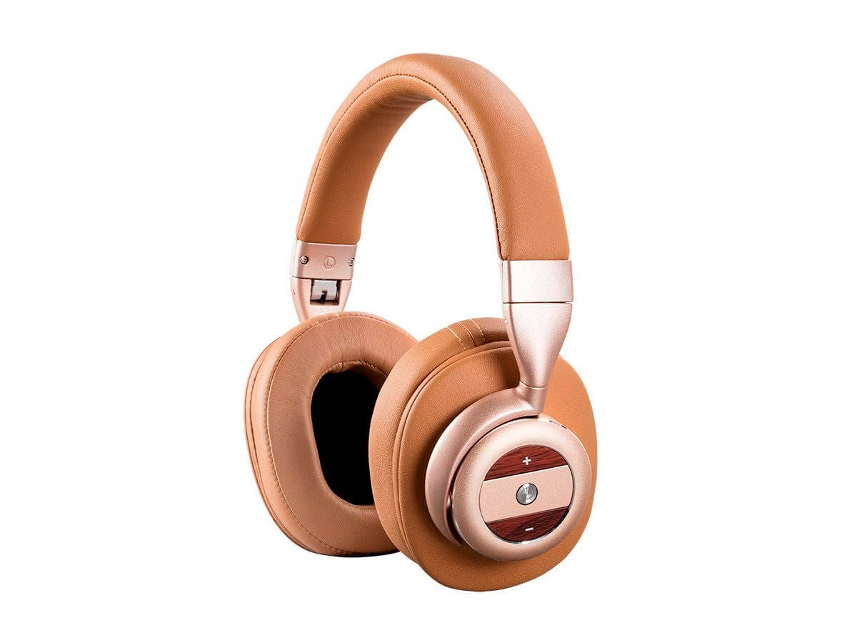 Monoprice SonicSolace Active Noise Cancelling Bluetooth Wireless Headphones Champagne with Tan Over Ear Headphones