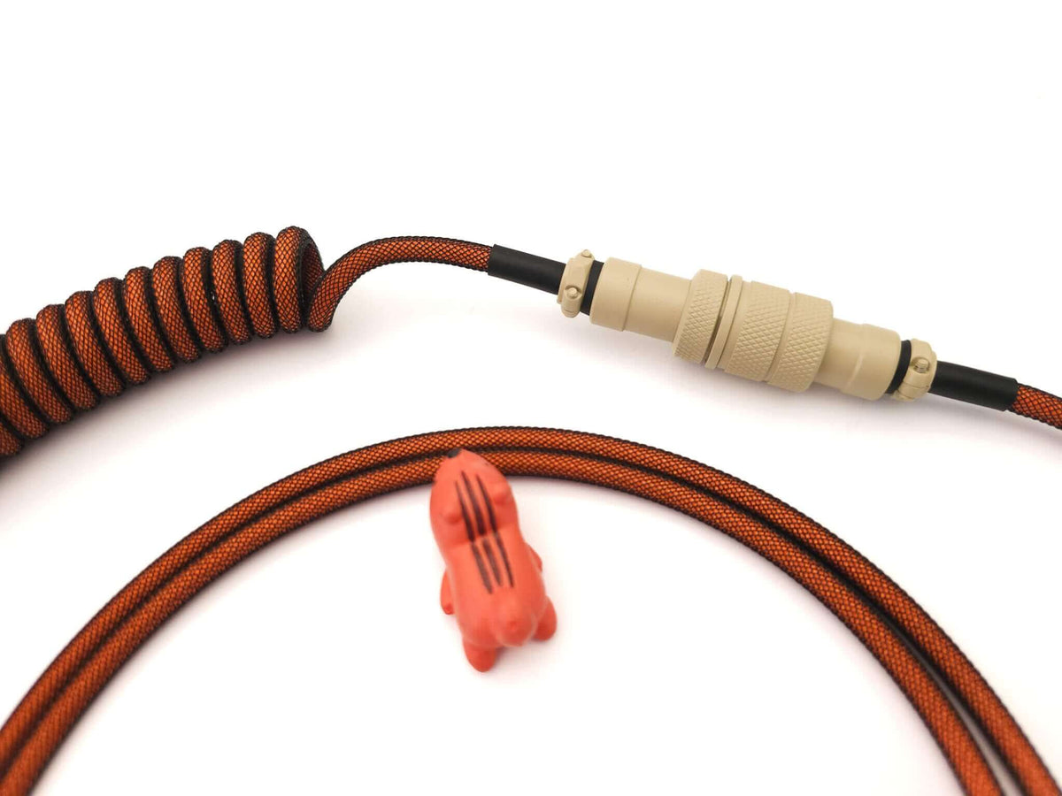 Beige cream Gx16 Aviation connector on orange coil cable