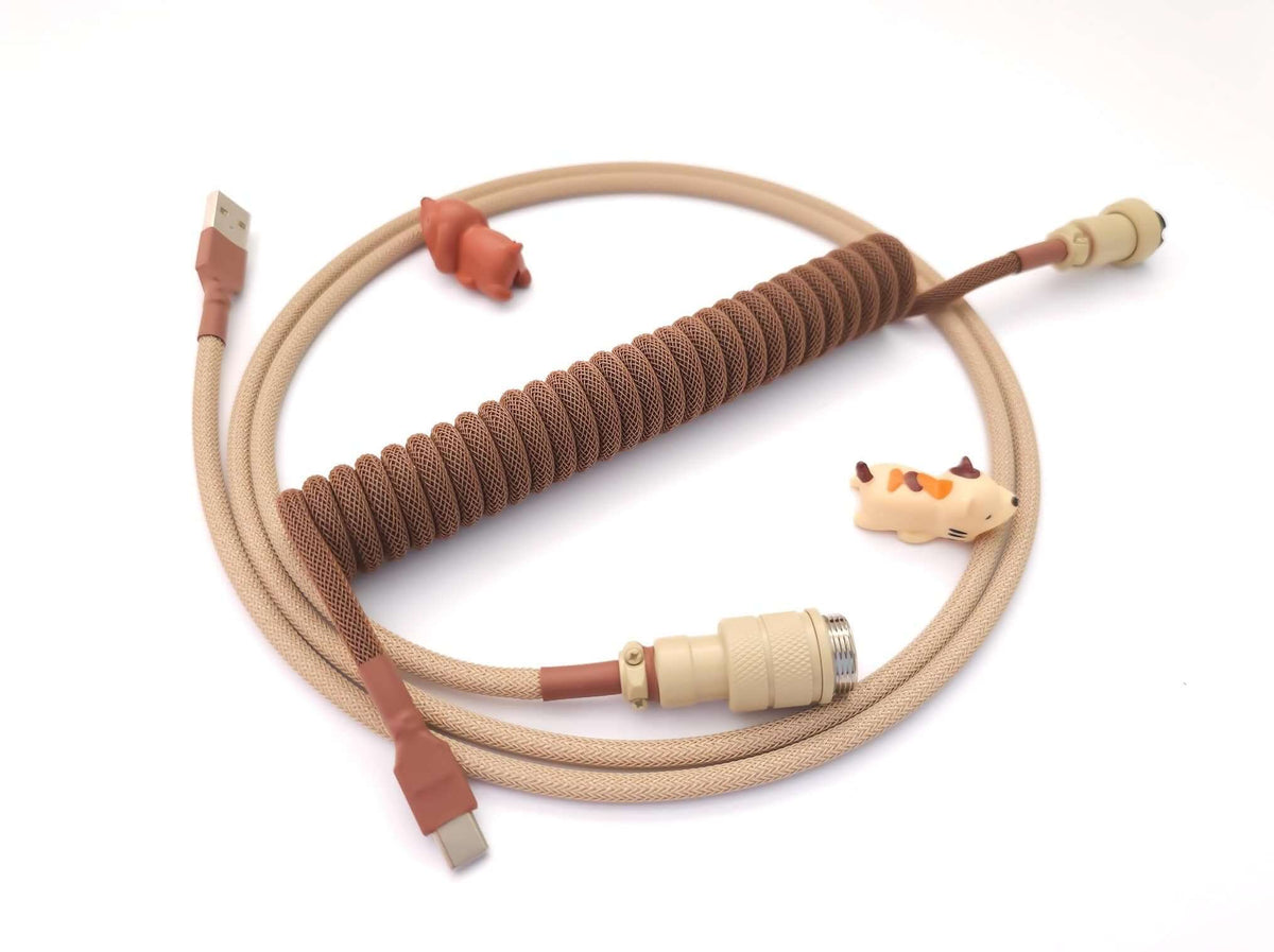 Cappuccino coiled keyboard cable with beige Gx16 and brown coil
