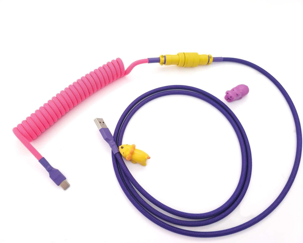Cyberpunk 2077 coiled keyboard cable with Aviator and USB C to C connection