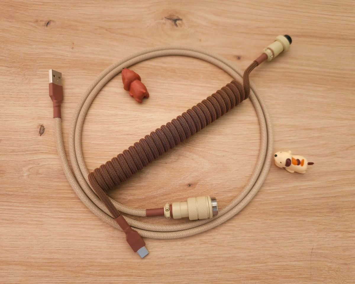 DSA Coffee House keyboard cable with brown coil and beige host cable and Gx16 Aviation