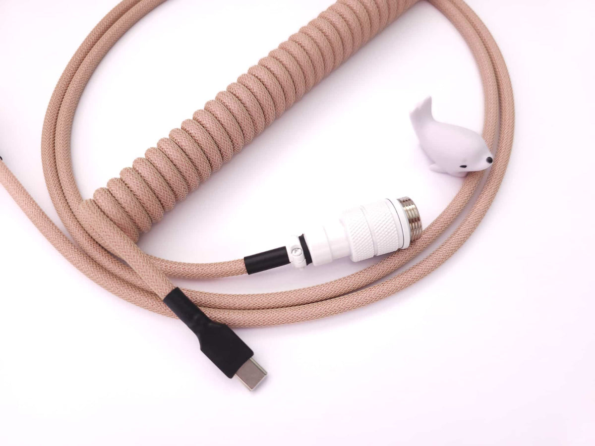 GMK Olivia inspired keyboard cable with USB C to C connection and black heat shrink