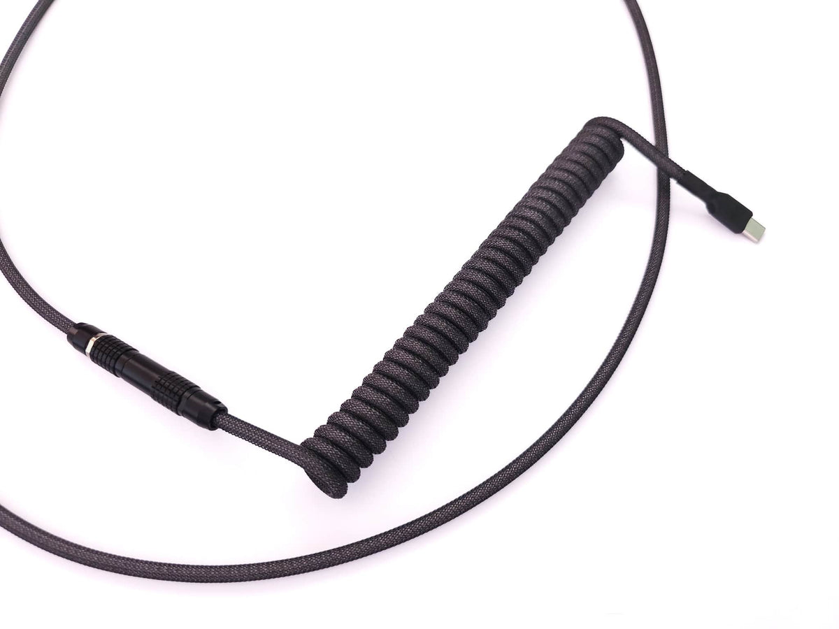 Gun grey coiled cable with black Leem connector and USB C 