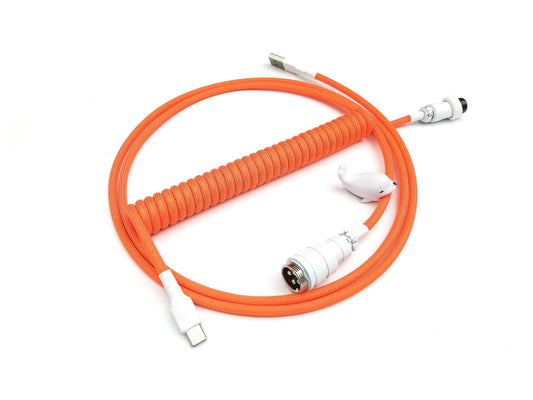 Neon Orange keyboard cable designed for GMK Yuri keycaps with white Gx16 connector and white heat shrink