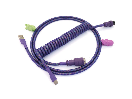 Purple Galaxy coiled cable with sparkly inside and dark purple Techflex
