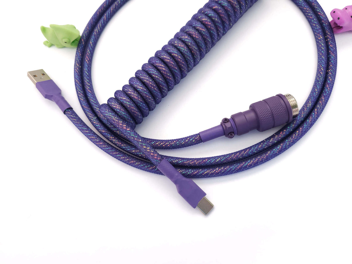 Purple Galaxy keyboard cable with dark purple shiny coil and dark purple Gx16 Aviator