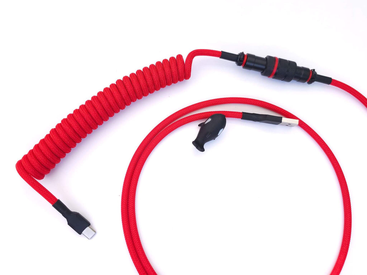 Red coil usb c cable with black Gx16 connector and USB C connection