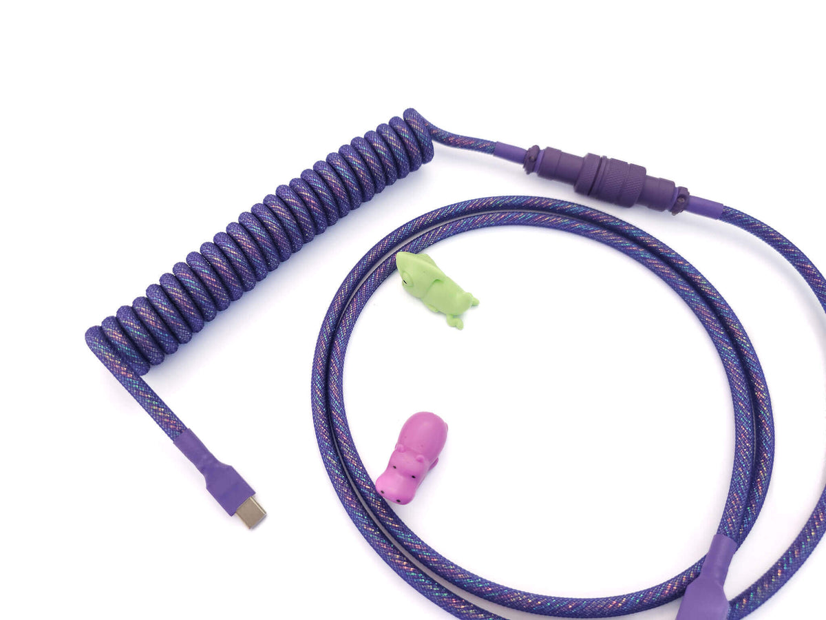 Sparkly Galaxy custom cable in dark purple color with Gx16 connector and USB C 