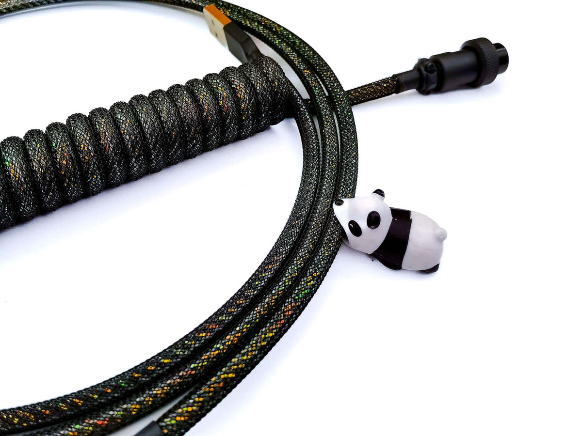 Sparkly keyboard cable with Aviator connector, black panda cable protector 
