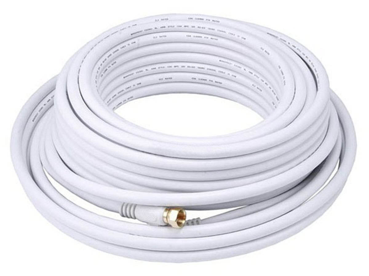 Monoprice 50ft RG6 (18AWG) 75Ohm Quad Shield CL2 Coaxial Cable with F Type Connector - White