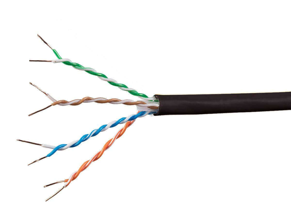 close-up of Monoprice Cat6A Ethernet bulk cable showing twisted pairs for high-speed connectivity