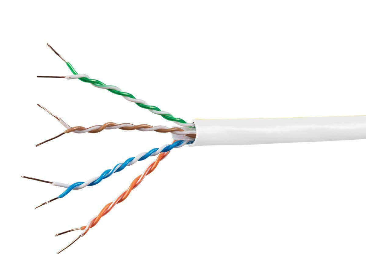 cat6a ethernet cable bulk with twisted pairs of solid, pure bare copper wires.
