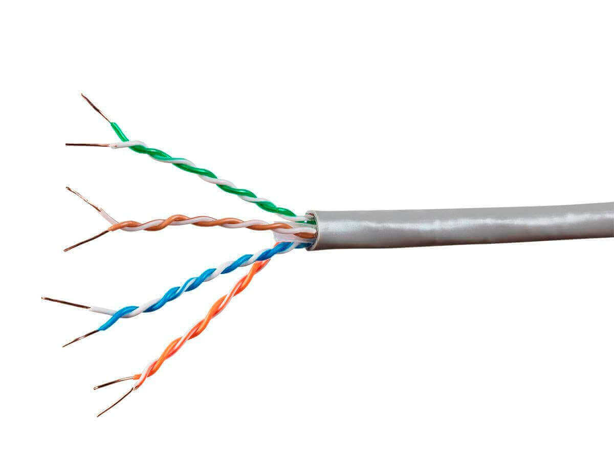 Monoprice Cat6A Ethernet bulk cable with solid bare copper wire and twisted pairs for high-speed connectivity.