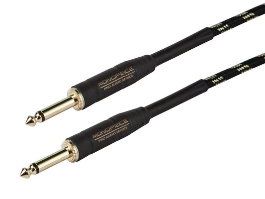 Monoprice Cloth Series 1/4 inch TS Male 20AWG Instrument Cable - Black & Gold