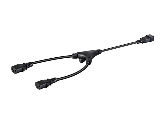 Monoprice Heavy Duty Splitter Power Cord - IEC 60320 C20 to 2x IEC 60320 C13 14AWG 15A SJTW 100-250V Black 2ft