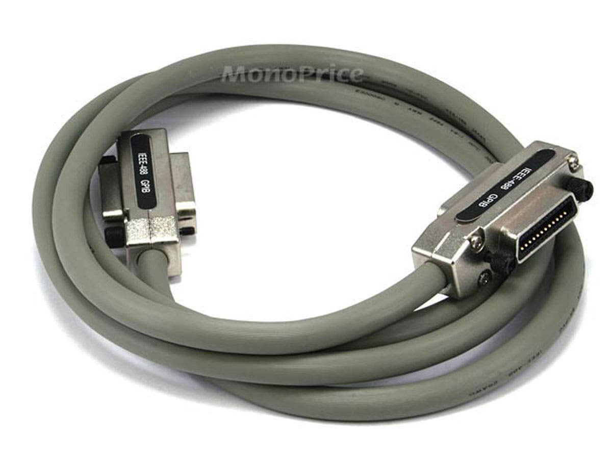 Monoprice IEEE-488 Metal Hood connecting retro computing devices for reliable links.