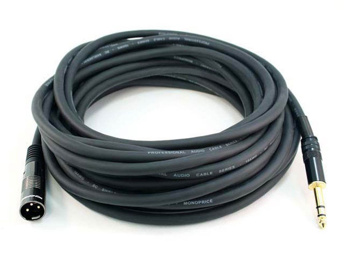 Monoprice Premier Series XLR Male to 1/4in TRS Male Cable  16AWG (Gold Plated) coiled for studio and stage use.