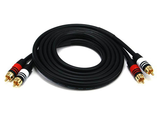 Monoprice Premium 2 RCA Plug/2 RCA Plug M/M 22AWG Cable - Black - high-quality audio/video RCA cable with gold connectors.