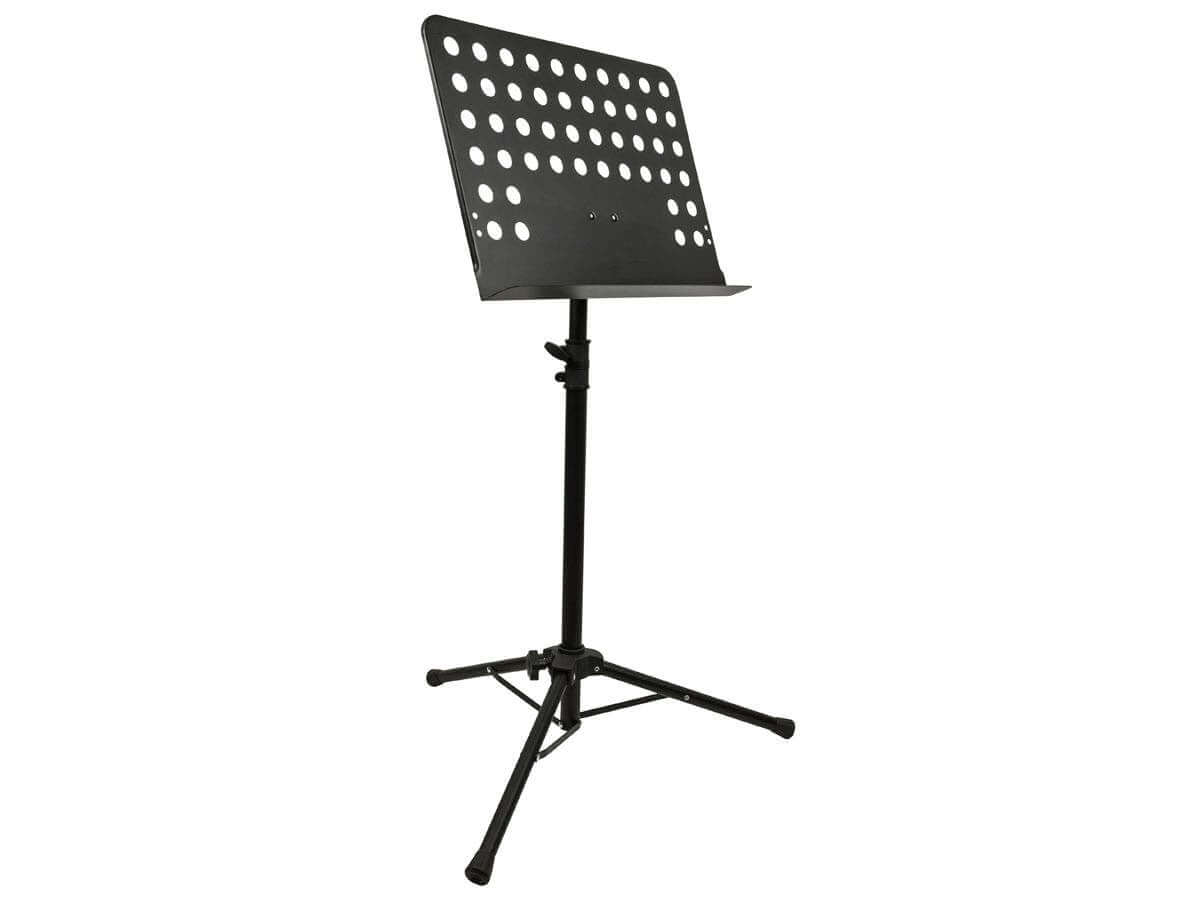 Monoprice Sheet Music Stand with perforated desk and adjustable height from 26" to 46" for musicians.