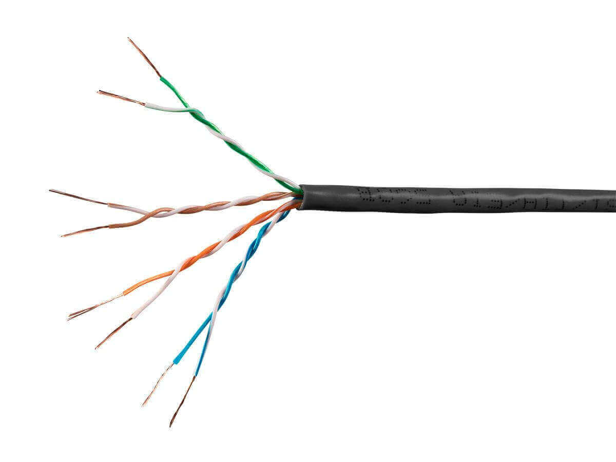 Monoprice SlimRun bulk Cat6 Ethernet cable showing stranded pure bare copper wires.