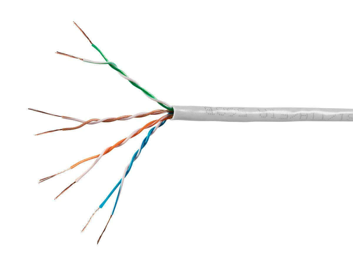 Monoprice SlimRun bulk Cat6 Ethernet cable showing stranded wires for high-density environments.